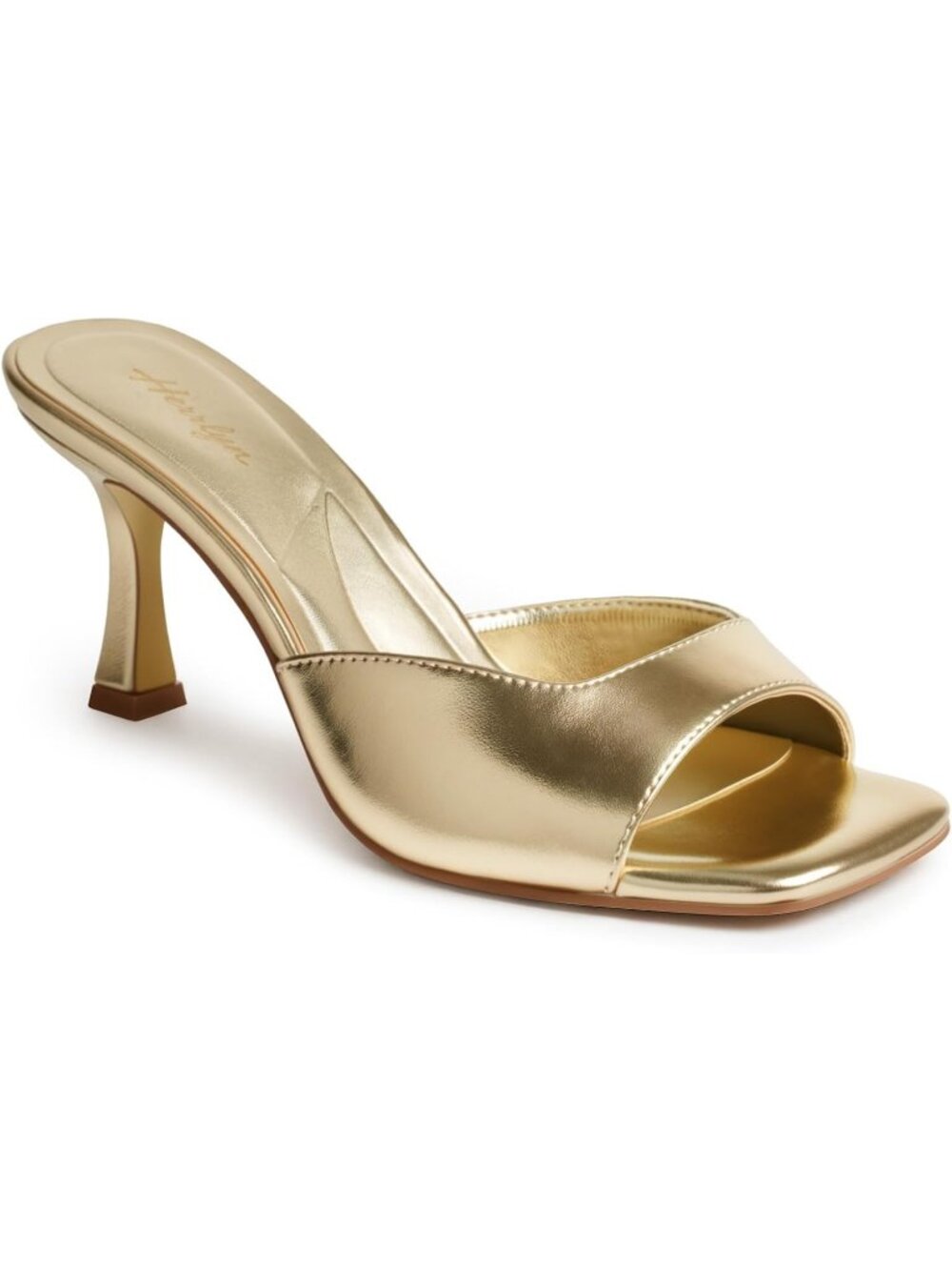 Women's Gold Summer Square Toe Slingback Sexy Backless Heeled Sandals